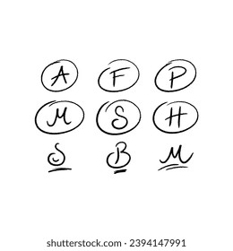 hand drawn initial letters set. doodle initial set