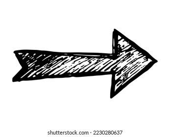 Hand drawn ink arrow illustration in sketch style. Business doodle clipart. Single element for design