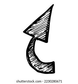 Hand drawn ink arrow illustration in sketch style. Business doodle clipart. Single element for design