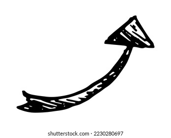 Hand drawn ink arrow illustration in sketch style. Business doodle clipart. Single element for design