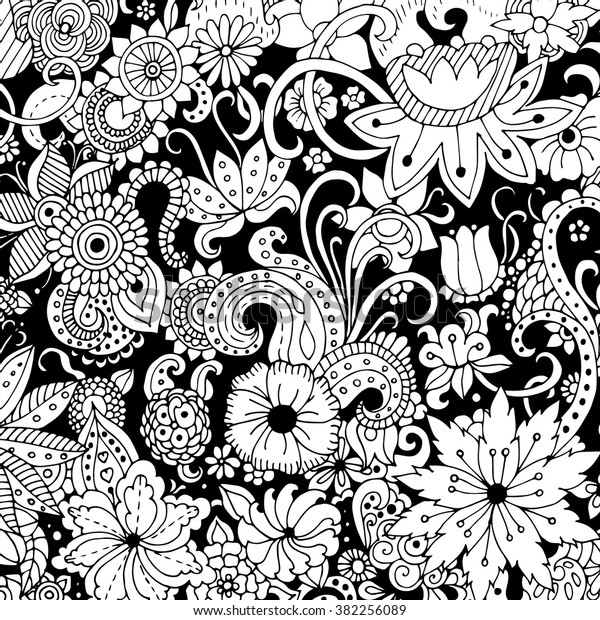 Hand Drawn Ink Background Doodles Flowers Stock Vector (Royalty Free ...