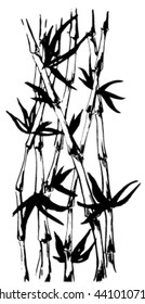 Hand Drawn Ink Bamboo Branches in Chienese Style. Vector Illustration