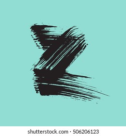 Hand drawn ink black brush stroke the letter Z. 
ABC. Monogram