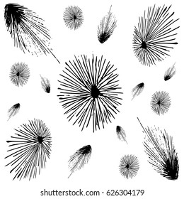 Hand Drawn Ink Blots and Feathers for Your Design. Vector.