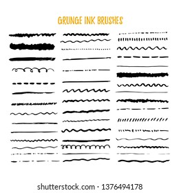 Hand drawn ink borders set, unique swirls, dividers collection. Artistic hand drawn thin brushes. Isolated elements.