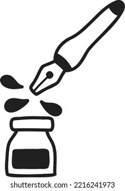 Hand Drawn Ink bottle and nib illustration isolated on background
