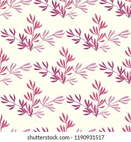 Hand drawn ink branch with leaves pattern. Textile and wallpaper seamless texture.
