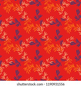 Hand drawn ink branch with leaves pattern. Textile and wallpaper seamless texture.