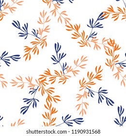 Hand drawn ink branch with leaves pattern. Textile and wallpaper seamless texture.