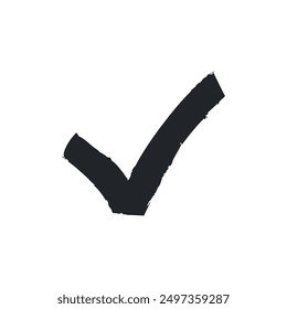 Dibujado a mano con tinta y pincel marca de verificación negra aislada sobre fondo blanco. Icono de Vector en estilo plano