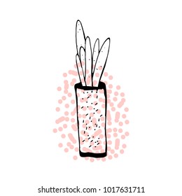 Hand drawn ink brush graphic vector succulent cactus plant isolated on white background.