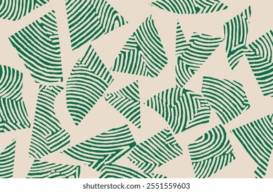 Hand drawn ink brush line, wood block abstract collage designs and shapes pattern, Japanese style crafted simple background for textile and carpet