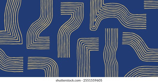 Hand drawn ink brush line, wood block abstract designs and shapes pattern, Japanese style crafted simple background for textile and carpet