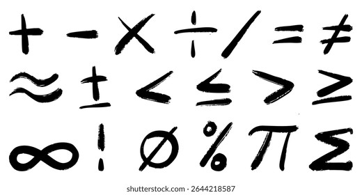 Símbolos de Matemática do Pincel de Tinta Desenhado à Mão Definidos em Plano de Fundo Branco