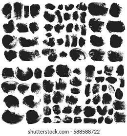 Hand drawn ink brush stains strokes texture in isolated vector big set.