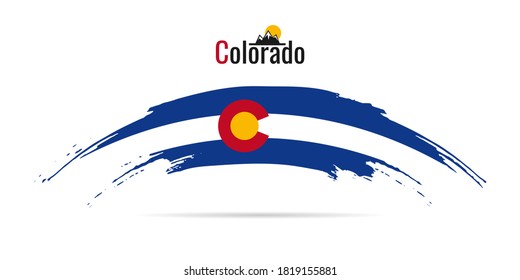 Hand drawn ink brush stroke national color Flag of Colorado USA State. Colorado patriotic symbol on white background. Holiday design poster, banner, flyer. Concept vector illustration