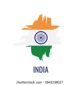 Hand drawn ink brush stroke  national color Flag of India. Indian patriotic symbol on white background. Holiday design poster, banner, flyer. Concept vector illustration