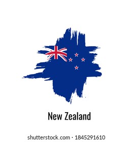 Hand drawn ink brush stroke  blue national color Flag of New Zealand. New Zealand patriotic symbol on white background. Holiday design poster, banner, flyer. Concept vector illustration