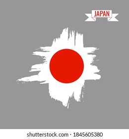 Hand drawn ink brush stroke  national color Flag of Japan. japanese patriotic symbol red sun on white background. Holiday design poster, banner, flyer. Concept vector illustration