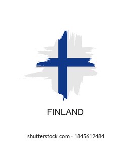 Hand drawn ink brush stroke national color Flag of Finland. Finland patriotic symbol on white background. Holiday design poster, banner, flyer. Concept vector illustration