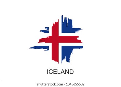 Pincel de tinta dibujado a mano traza el color nacional Bandera de Islandia. Símbolo patriótico islandés sobre fondo blanco. Afiche de diseño de vacaciones, pancarta, volante. Ilustración de vector de concepto