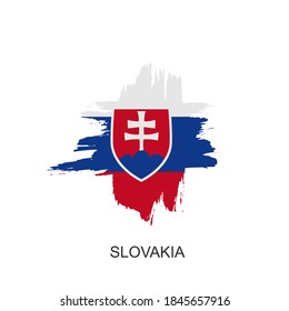 Hand drawn ink brush stroke national color Flag of Slovakia. Slovak patriotic symbol on white background. Holiday design poster, banner, flyer. Concept vector illustration