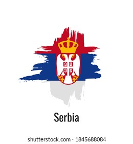 Bandera de color nacional de Serbia con pincel de tinta dibujado a mano. Símbolo patriótico serbio con fondo blanco. Afiche de diseño de vacaciones, pancarta, volante. Ilustración de vector de concepto