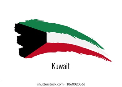 Hand drawn ink brush stroke national color Flag of Kuwait. Patriotic symbol on white background. Holiday design poster, banner, flyer. Concept vector illustration