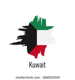 Pincel de tinta dibujado a mano traza el color nacional Bandera de Kuwait. Símbolo patriótico de fondo blanco. Afiche de diseño de vacaciones, pancarta, volante. Ilustración de vector de concepto