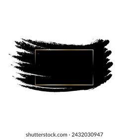 Handgezeichnete Tusche Pinselstriche mit Goldrahmen. Goldrahmen auf schmutzige künstlerische Pinseltinte Textur. Designelement-Stempelbeschriftung für Ihren Text. Vektorgrafik