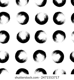 Hand drawn ink  circles seamless pattern. Trendy monochrome doodles and brush marks. Simple abstract background. Great for textile, fabric, wallpaper, wrapping, scrapbook and packaging	