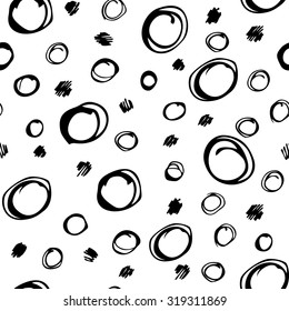 Hand drawn ink circles  seamless pattern. Vector illustration
