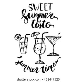 Hand drawn ink of cocktails with sweet summer lettering.