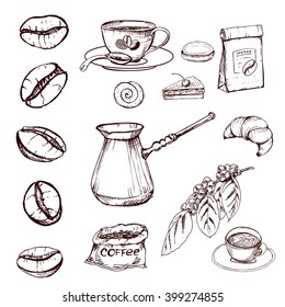 hand drawn ink coffee beans, sketch of coffee beans. vector eps 10