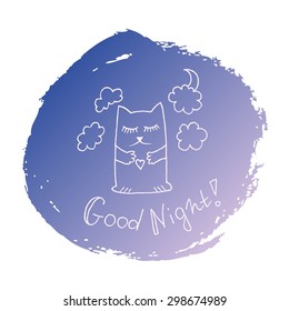 Hand drawn with ink cute cartoon pictures. Good Night.