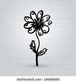 Hand drawn ink daisy flower on grunge grey background. Vector.