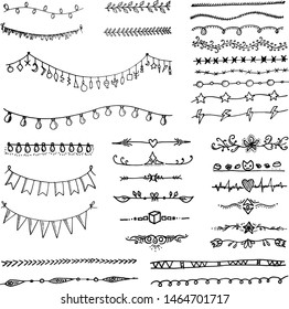 Hand drawn ink dividers and lines. Isolated. Vector.