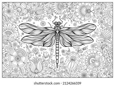hand drawn ink doodle butterfly and flowers on white background. design for adults, poster, print, t-shirt, invitation, banners, flyers. sketch. 