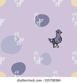 Hand drawn ink doodle cute pigeon vector seamless pattern for cards, wrapping, decoration and textile