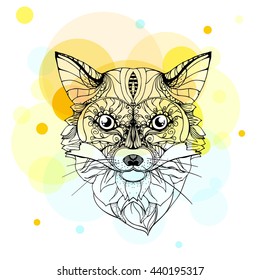 hand drawn ink doodle fox on white background. design for poster, print, t-shirt, invitation, banners, flyers.
