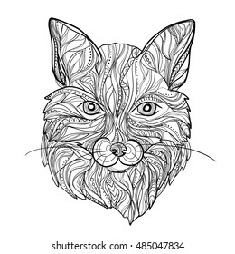 hand drawn ink doodle fox on white background. vector eps 8