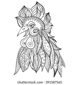 hand drawn ink doodle rooster on white background 