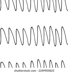 Hand drawn ink doodle simple wave pattern. Monochrome colors. Expressive seamless abstract background in black and white. Trendy brush marks. Vector illustration