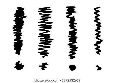 Hand drawn ink exclamation mark illustration in sketch style. Elements for design