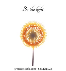 a hand drawn ink flower for a minimalistic square greeting card; sketched dandelion; vector illustration; graphic art