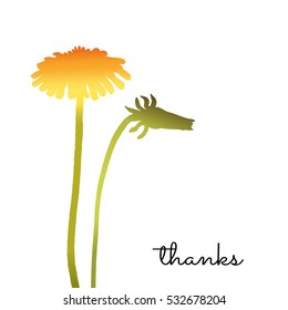 a hand drawn ink flower for a minimalistic square thank you card; sketched dandelion; vector illustration; graphic art