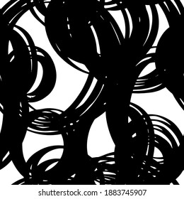 Hand drawn ink geometric shapes seamless pattern, Black and white texture. Abstract background for wrapping paper, textile, wallpaper.