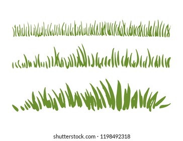 Hand drawn ink grass set isolated on white background. Horizontal borders.