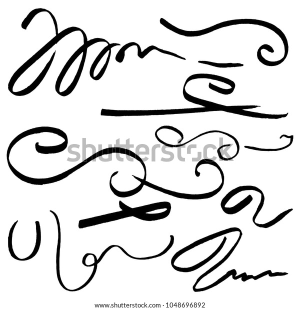 Hand drawn ink\
grunge scrolls, vector\
set