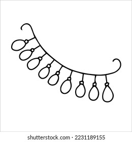 A hand drawn ink holiday garland for Christmas and New Year. Happy garland for decoration holiday cards and invitations to the winter holidays. Isolated on white.